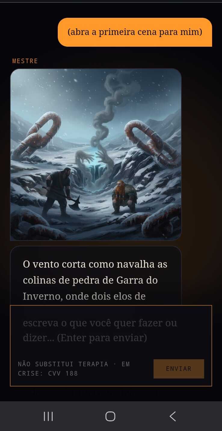 SoulDungeon no celular — cena narrativa gerada na hora
