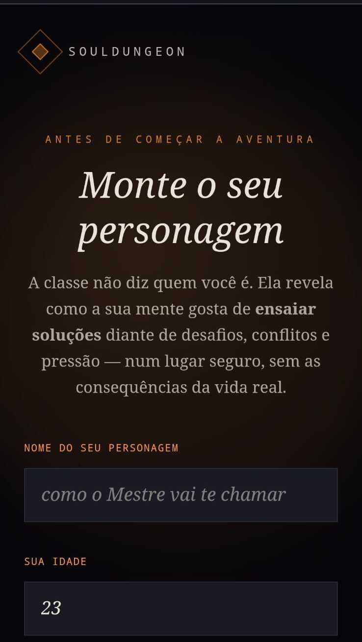 SoulDungeon no celular — monte seu personagem